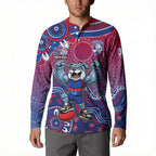 Personalized Western Bulldogs Football Mascot Button Sweatshirt Aboriginal Dot Art Style Vibrant Indigenous Pattern Design