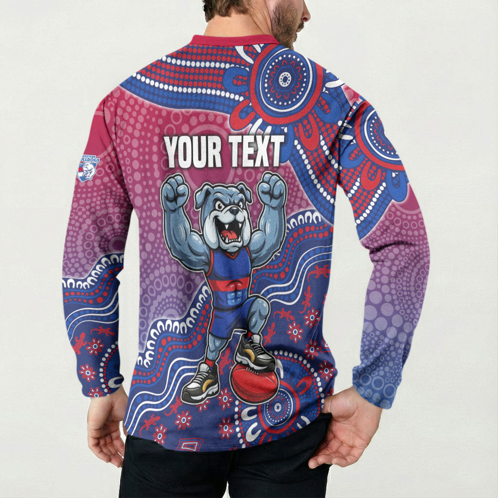 Personalized Western Bulldogs Football Mascot Button Sweatshirt Aboriginal Dot Art Style Vibrant Indigenous Pattern Design
