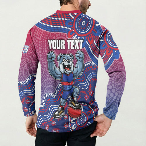 Personalized Western Bulldogs Football Mascot Button Sweatshirt Aboriginal Dot Art Style Vibrant Indigenous Pattern Design
