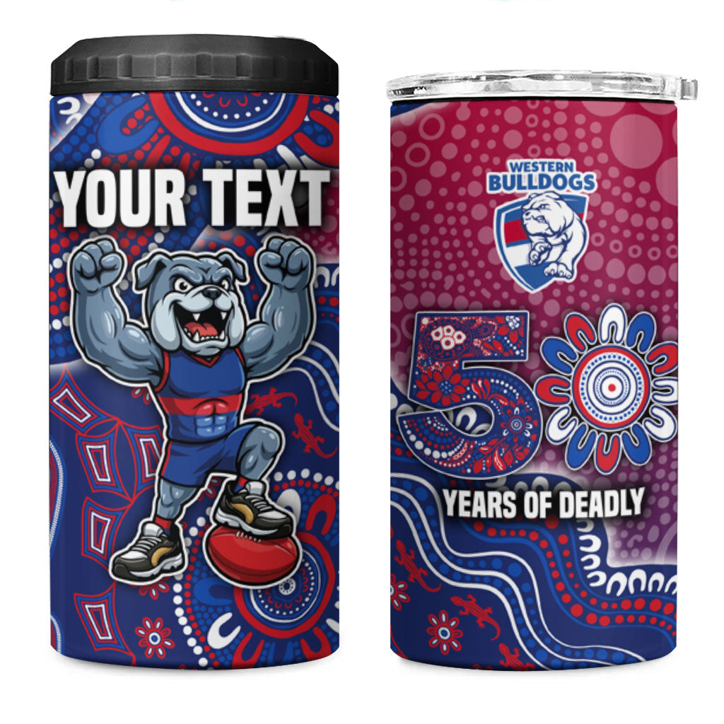 Personalized Western Bulldogs Football Mascot 4 in 1 Can Cooler Tumbler Aboriginal Dot Art Style Vibrant Indigenous Pattern Design