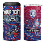 Personalized Western Bulldogs Football Mascot 4 in 1 Can Cooler Tumbler Aboriginal Dot Art Style Vibrant Indigenous Pattern Design