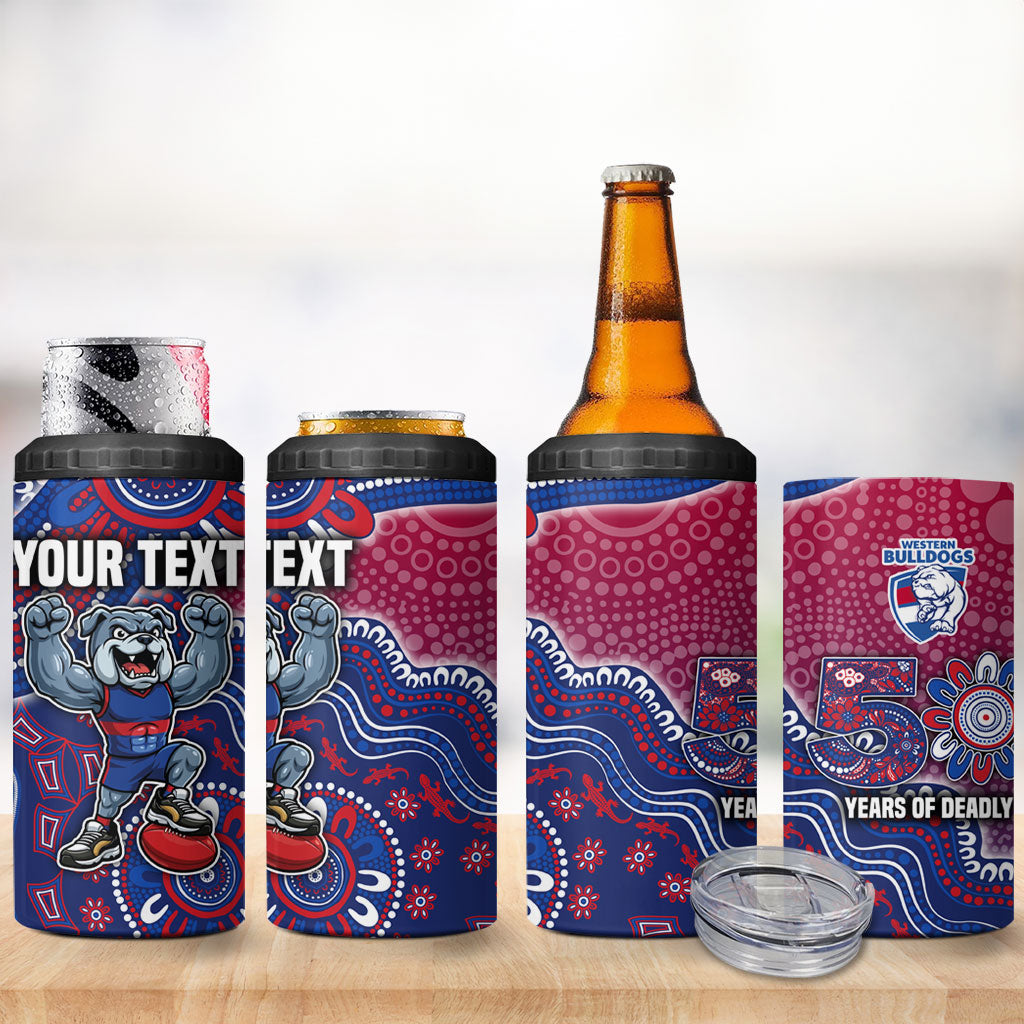 Personalized Western Bulldogs Football Mascot 4 in 1 Can Cooler Tumbler Aboriginal Dot Art Style Vibrant Indigenous Pattern Design