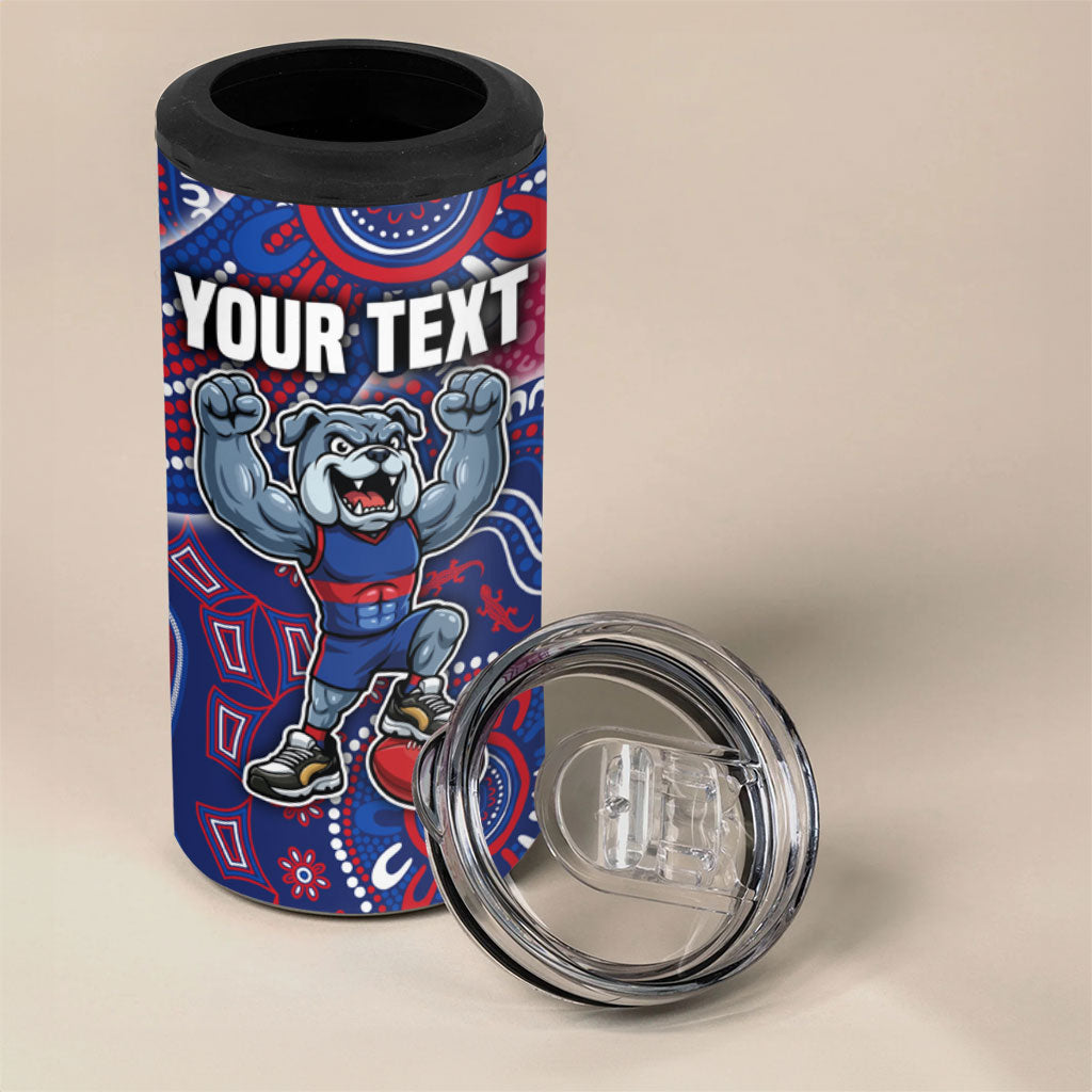 Personalized Western Bulldogs Football Mascot 4 in 1 Can Cooler Tumbler Aboriginal Dot Art Style Vibrant Indigenous Pattern Design