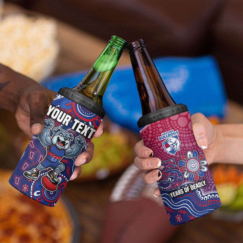 Personalized Western Bulldogs Football Mascot 4 in 1 Can Cooler Tumbler Aboriginal Dot Art Style Vibrant Indigenous Pattern Design