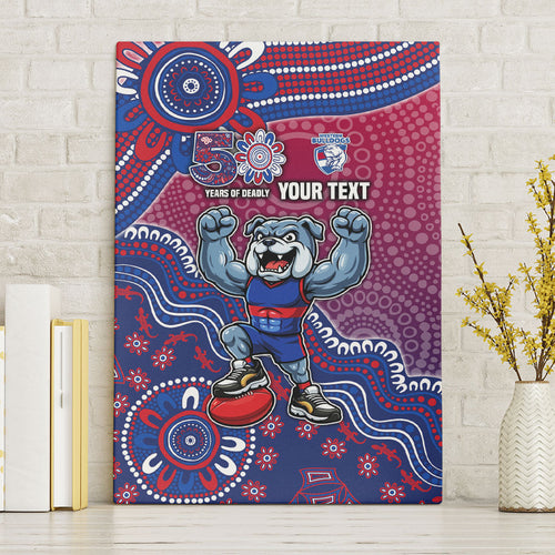 Personalized Western Bulldogs Football Mascot Canvas Wall Art Aboriginal Dot Art Style Vibrant Indigenous Pattern Design