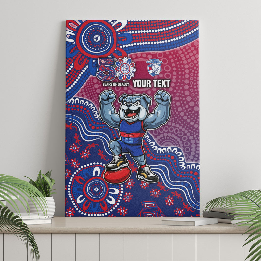 Personalized Western Bulldogs Football Mascot Canvas Wall Art Aboriginal Dot Art Style Vibrant Indigenous Pattern Design