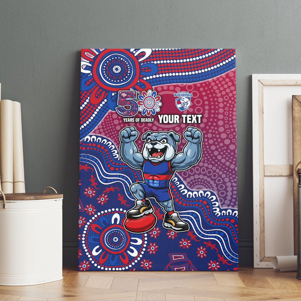 Personalized Western Bulldogs Football Mascot Canvas Wall Art Aboriginal Dot Art Style Vibrant Indigenous Pattern Design