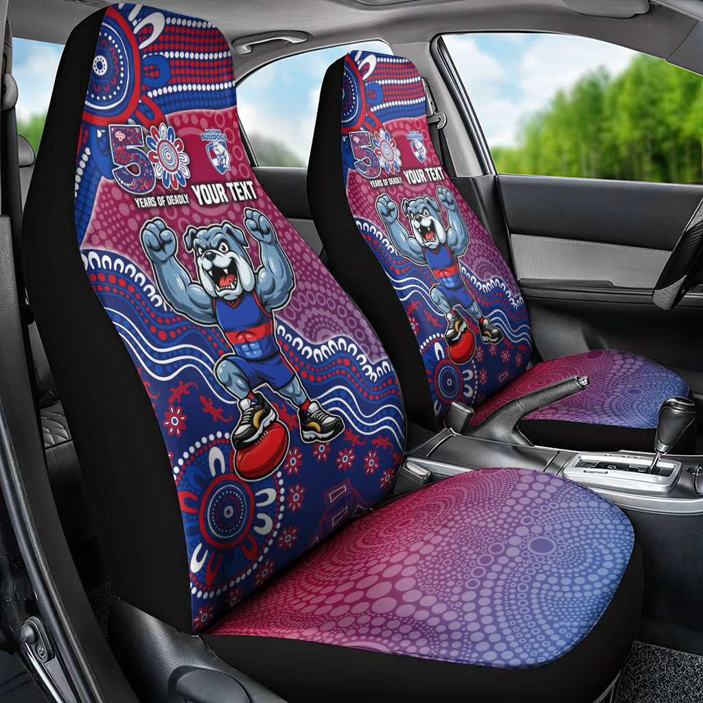 Personalized Western Bulldogs Football Mascot Car Seat Cover Aboriginal Dot Art Style Vibrant Indigenous Pattern Design