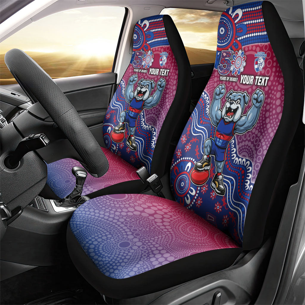 Personalized Western Bulldogs Football Mascot Car Seat Cover Aboriginal Dot Art Style Vibrant Indigenous Pattern Design