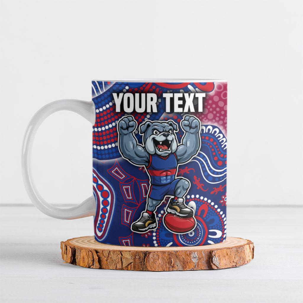 Personalized Western Bulldogs Football Mascot Ceramic Mug Aboriginal Dot Art Style Vibrant Indigenous Pattern Design