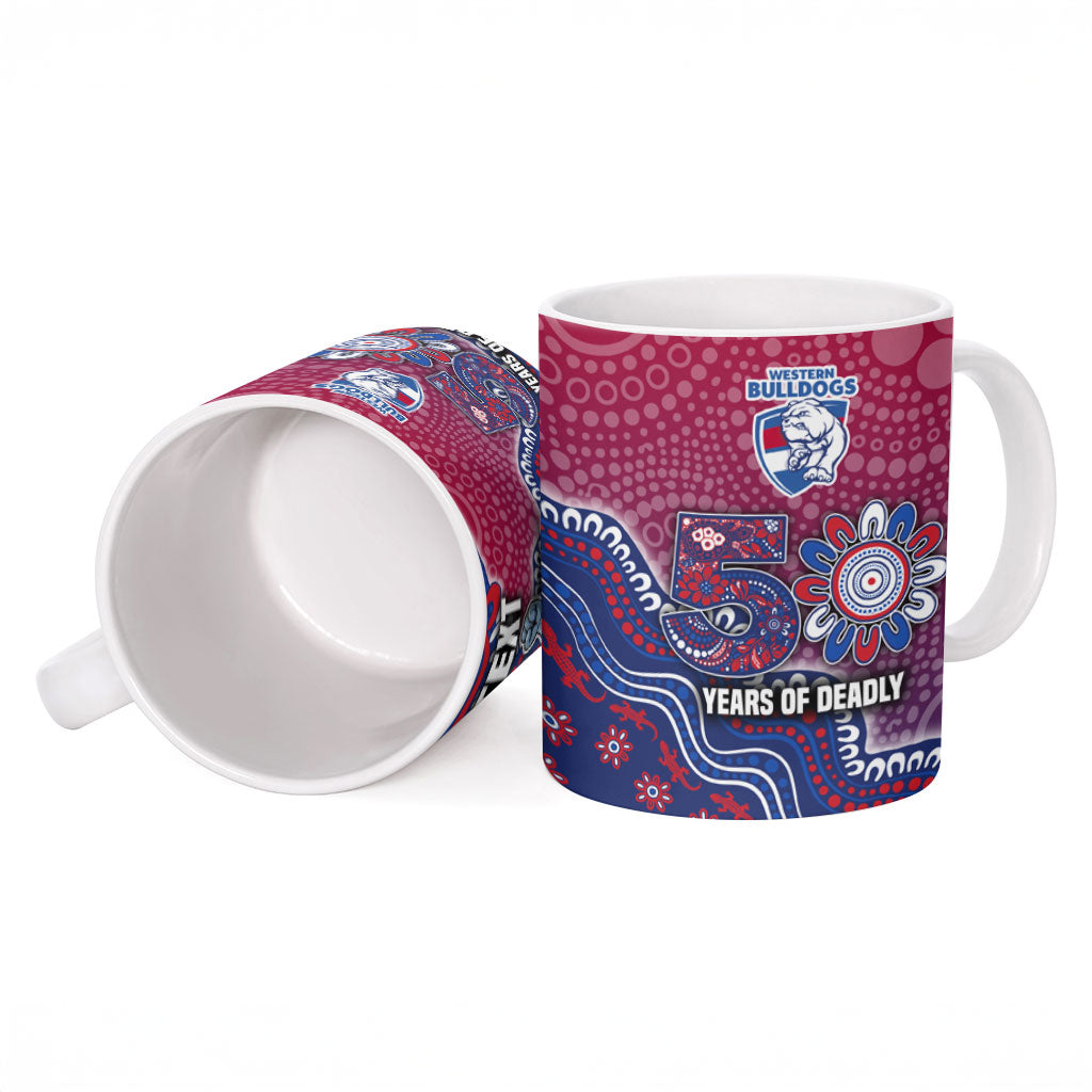 Personalized Western Bulldogs Football Mascot Ceramic Mug Aboriginal Dot Art Style Vibrant Indigenous Pattern Design