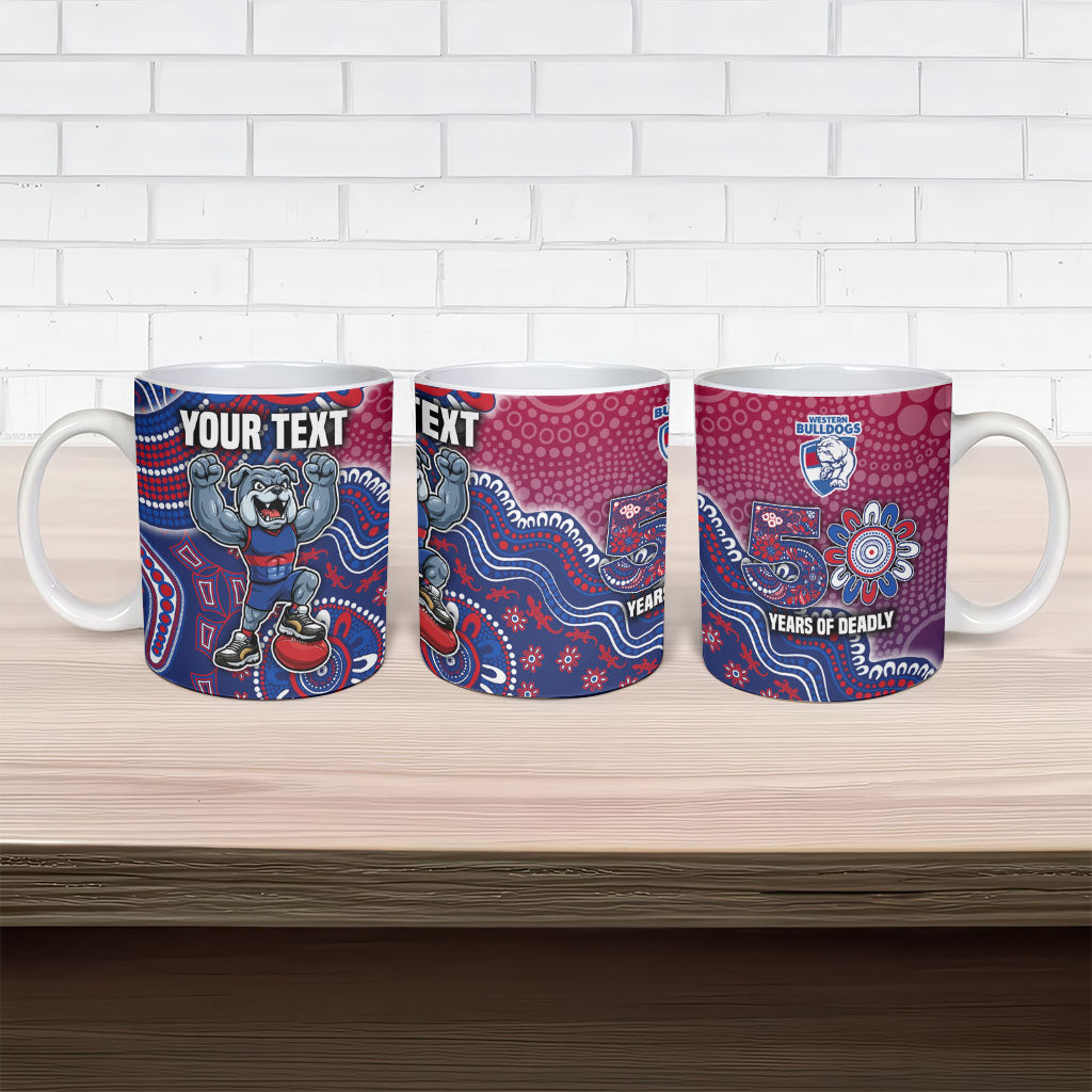Personalized Western Bulldogs Football Mascot Ceramic Mug Aboriginal Dot Art Style Vibrant Indigenous Pattern Design
