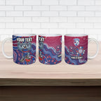 Personalized Western Bulldogs Football Mascot Ceramic Mug Aboriginal Dot Art Style Vibrant Indigenous Pattern Design