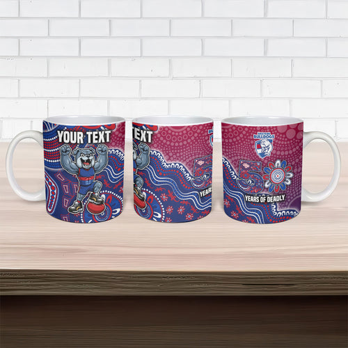 Personalized Western Bulldogs Football Mascot Ceramic Mug Aboriginal Dot Art Style Vibrant Indigenous Pattern Design