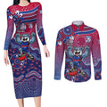 Personalized Western Bulldogs Football Mascot Couples Matching Long Sleeve Bodycon Dress and Long Sleeve Button Shirt Aboriginal Dot Art Style Vibrant Indigenous Pattern Design