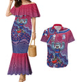 Personalized Western Bulldogs Football Mascot Couples Matching Mermaid Dress and Hawaiian Shirt Aboriginal Dot Art Style Vibrant Indigenous Pattern Design