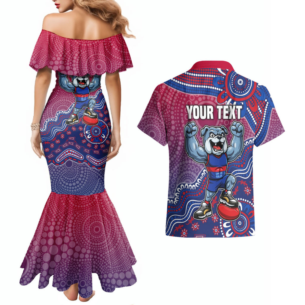 Personalized Western Bulldogs Football Mascot Couples Matching Mermaid Dress and Hawaiian Shirt Aboriginal Dot Art Style Vibrant Indigenous Pattern Design