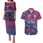 Personalized Western Bulldogs Football Mascot Couples Matching Puletasi and Hawaiian Shirt Aboriginal Dot Art Style Vibrant Indigenous Pattern Design