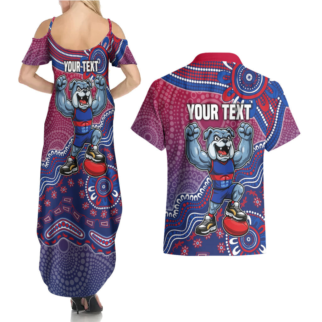 Personalized Western Bulldogs Football Mascot Couples Matching Summer Maxi Dress and Hawaiian Shirt Aboriginal Dot Art Style Vibrant Indigenous Pattern Design
