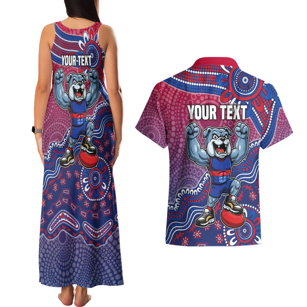 Personalized Western Bulldogs Football Mascot Couples Matching Tank Maxi Dress and Hawaiian Shirt Aboriginal Dot Art Style Vibrant Indigenous Pattern Design
