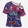 Personalized Western Bulldogs Football Mascot Cross Shoulder Shirt Aboriginal Dot Art Style Vibrant Indigenous Pattern Design