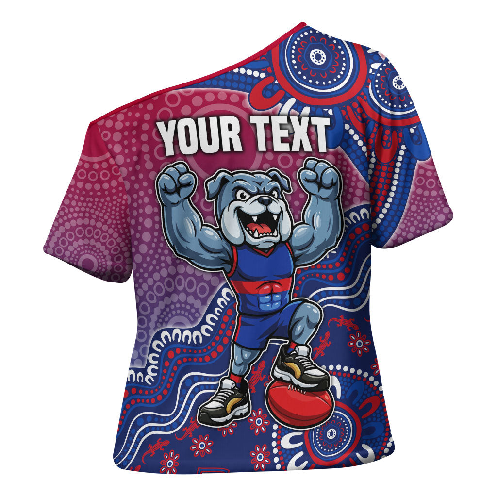 Personalized Western Bulldogs Football Mascot Cross Shoulder Shirt Aboriginal Dot Art Style Vibrant Indigenous Pattern Design