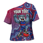 Personalized Western Bulldogs Football Mascot Cross Shoulder Shirt Aboriginal Dot Art Style Vibrant Indigenous Pattern Design