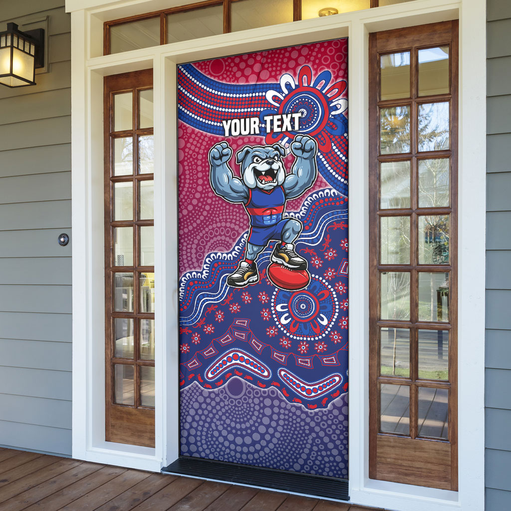 Personalized Western Bulldogs Football Mascot Door Cover Aboriginal Dot Art Style Vibrant Indigenous Pattern Design