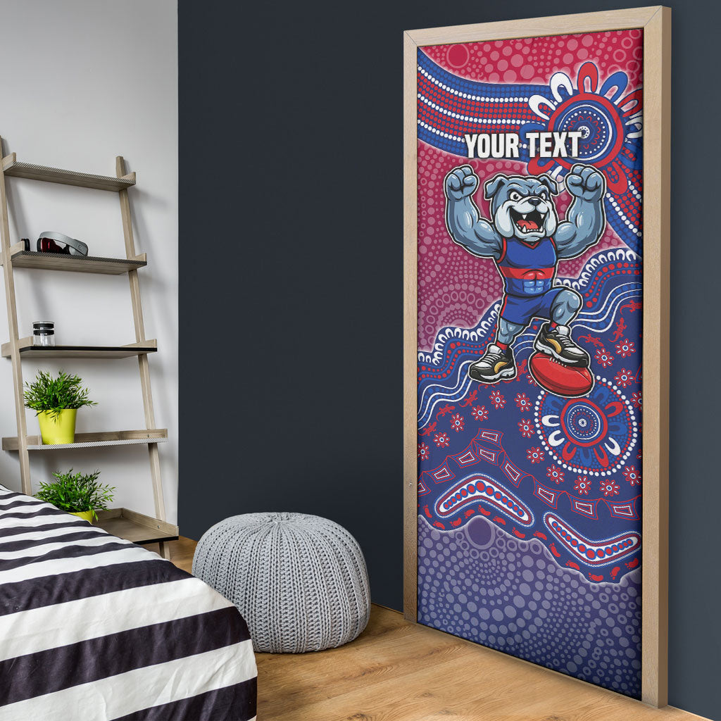 Personalized Western Bulldogs Football Mascot Door Cover Aboriginal Dot Art Style Vibrant Indigenous Pattern Design