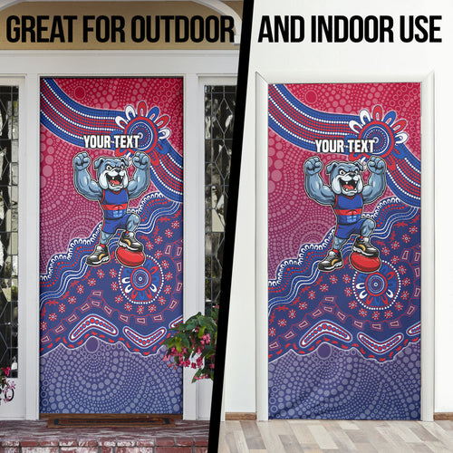 Personalized Western Bulldogs Football Mascot Door Cover Aboriginal Dot Art Style Vibrant Indigenous Pattern Design
