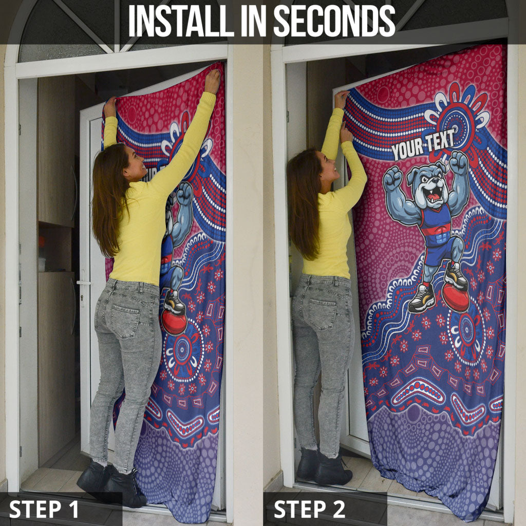 Personalized Western Bulldogs Football Mascot Door Cover Aboriginal Dot Art Style Vibrant Indigenous Pattern Design
