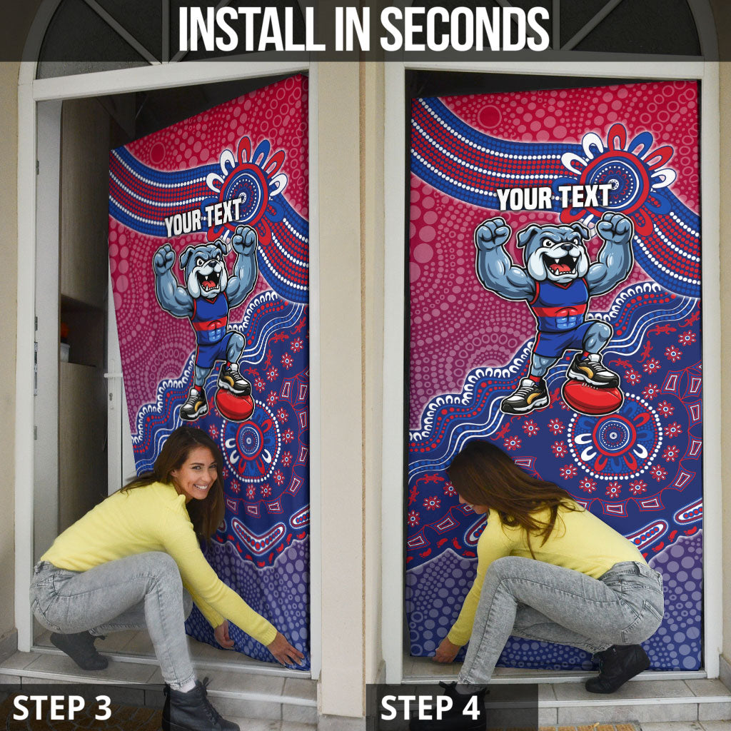 Personalized Western Bulldogs Football Mascot Door Cover Aboriginal Dot Art Style Vibrant Indigenous Pattern Design
