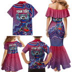 Personalized Western Bulldogs Football Mascot Family Matching Mermaid Dress and Hawaiian Shirt Aboriginal Dot Art Style Vibrant Indigenous Pattern Design