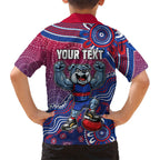 Personalized Western Bulldogs Football Mascot Family Matching Off The Shoulder Long Sleeve Dress and Hawaiian Shirt Aboriginal Dot Art Style Vibrant Indigenous Pattern Design