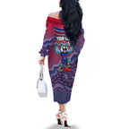Personalized Western Bulldogs Football Mascot Family Matching Off The Shoulder Long Sleeve Dress and Hawaiian Shirt Aboriginal Dot Art Style Vibrant Indigenous Pattern Design