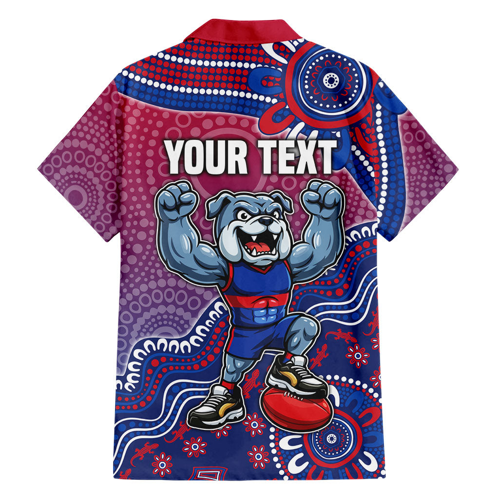 Personalized Western Bulldogs Football Mascot Family Matching Off Shoulder Short Dress and Hawaiian Shirt Aboriginal Dot Art Style Vibrant Indigenous Pattern Design