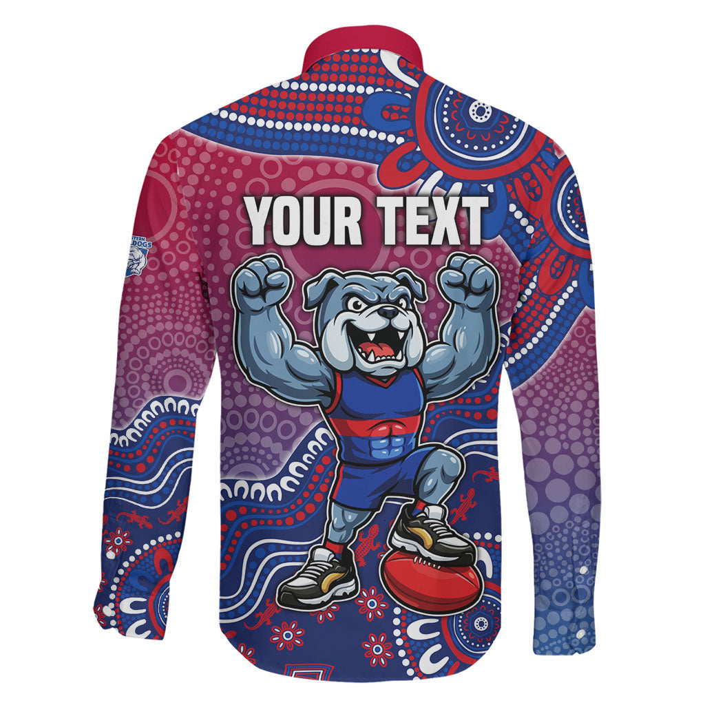 Personalized Western Bulldogs Football Mascot Family Matching Off Shoulder Short Dress and Hawaiian Shirt Aboriginal Dot Art Style Vibrant Indigenous Pattern Design
