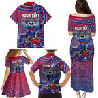 Personalized Western Bulldogs Football Mascot Family Matching Puletasi and Hawaiian Shirt Aboriginal Dot Art Style Vibrant Indigenous Pattern Design