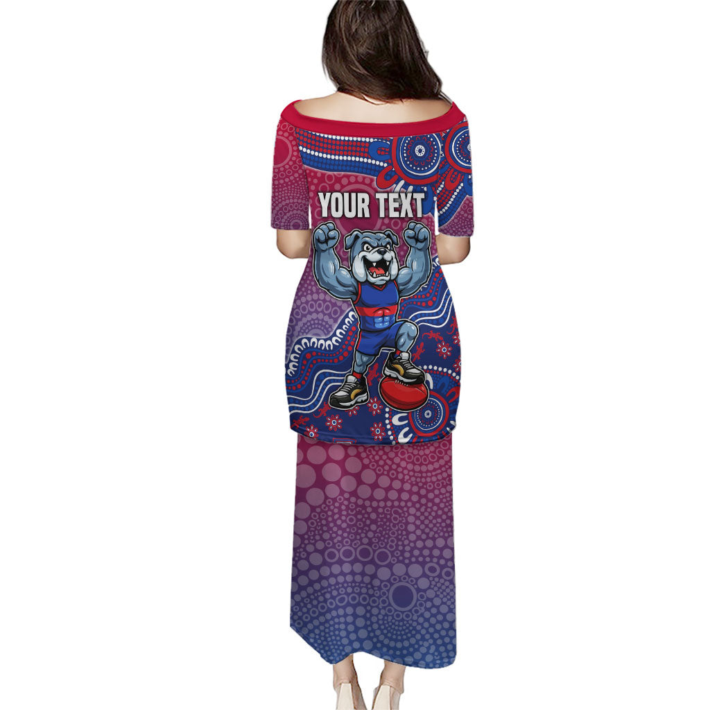Personalized Western Bulldogs Football Mascot Family Matching Puletasi and Hawaiian Shirt Aboriginal Dot Art Style Vibrant Indigenous Pattern Design