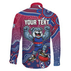 Personalized Western Bulldogs Football Mascot Family Matching Short Sleeve Bodycon Dress and Hawaiian Shirt Aboriginal Dot Art Style Vibrant Indigenous Pattern Design