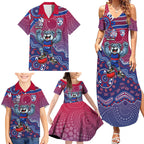 Personalized Western Bulldogs Football Mascot Family Matching Summer Maxi Dress and Hawaiian Shirt Aboriginal Dot Art Style Vibrant Indigenous Pattern Design