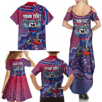 Personalized Western Bulldogs Football Mascot Family Matching Summer Maxi Dress and Hawaiian Shirt Aboriginal Dot Art Style Vibrant Indigenous Pattern Design