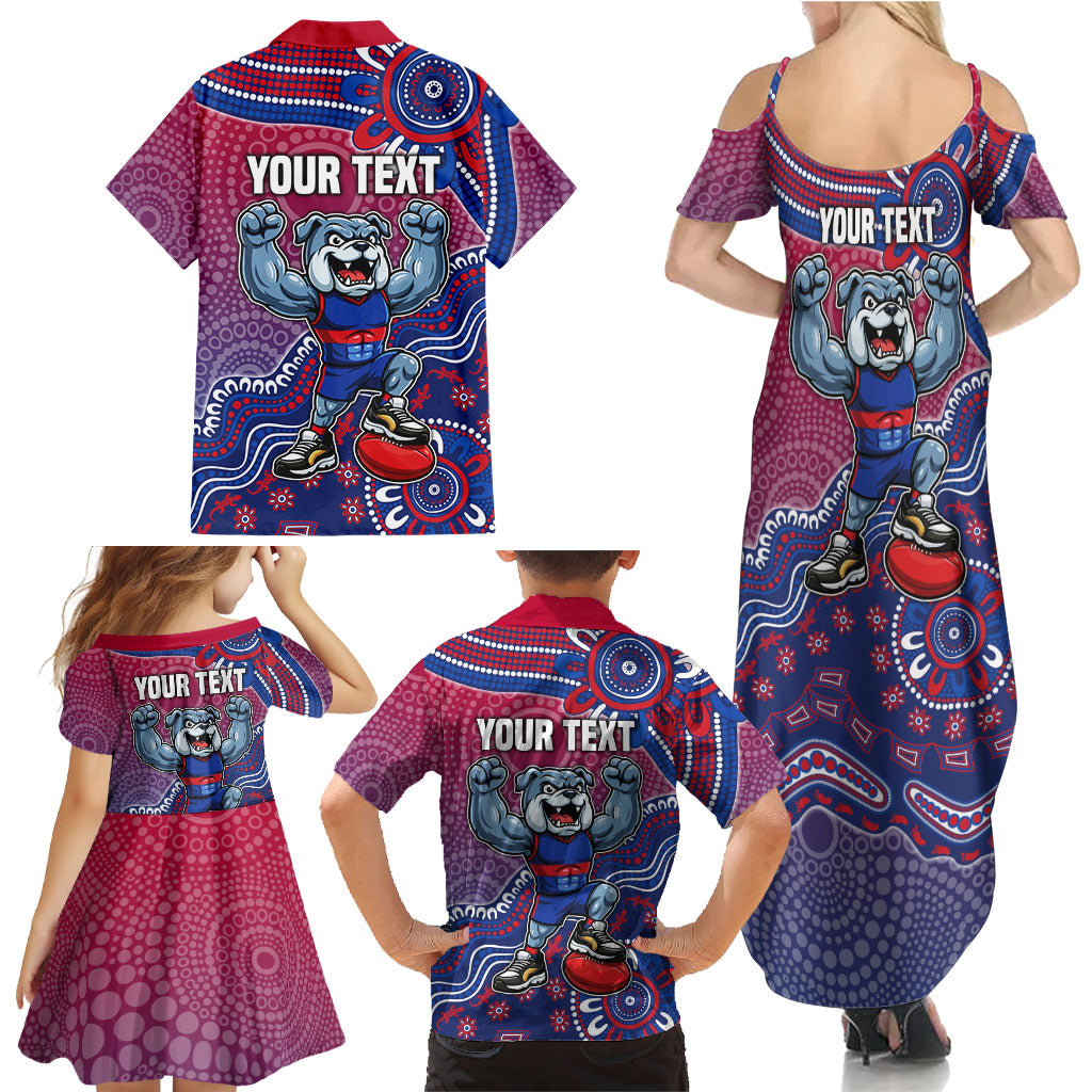 Personalized Western Bulldogs Football Mascot Family Matching Summer Maxi Dress and Hawaiian Shirt Aboriginal Dot Art Style Vibrant Indigenous Pattern Design