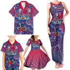 Personalized Western Bulldogs Football Mascot Family Matching Tank Maxi Dress and Hawaiian Shirt Aboriginal Dot Art Style Vibrant Indigenous Pattern Design