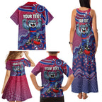 Personalized Western Bulldogs Football Mascot Family Matching Tank Maxi Dress and Hawaiian Shirt Aboriginal Dot Art Style Vibrant Indigenous Pattern Design