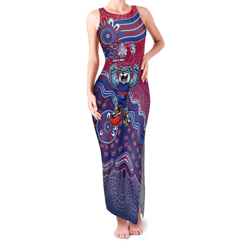 Personalized Western Bulldogs Football Mascot Family Matching Tank Maxi Dress and Hawaiian Shirt Aboriginal Dot Art Style Vibrant Indigenous Pattern Design