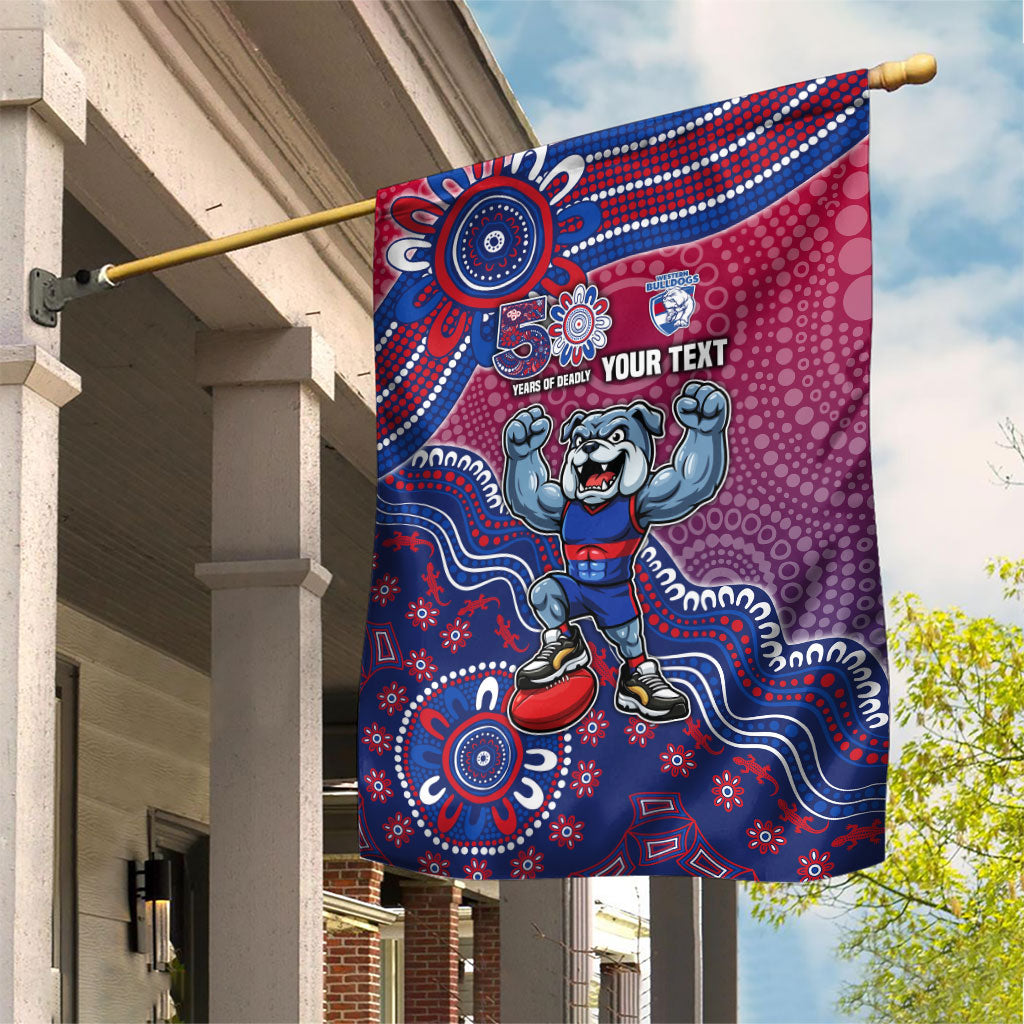 Personalized Western Bulldogs Football Mascot Garden Flag Aboriginal Dot Art Style Vibrant Indigenous Pattern Design