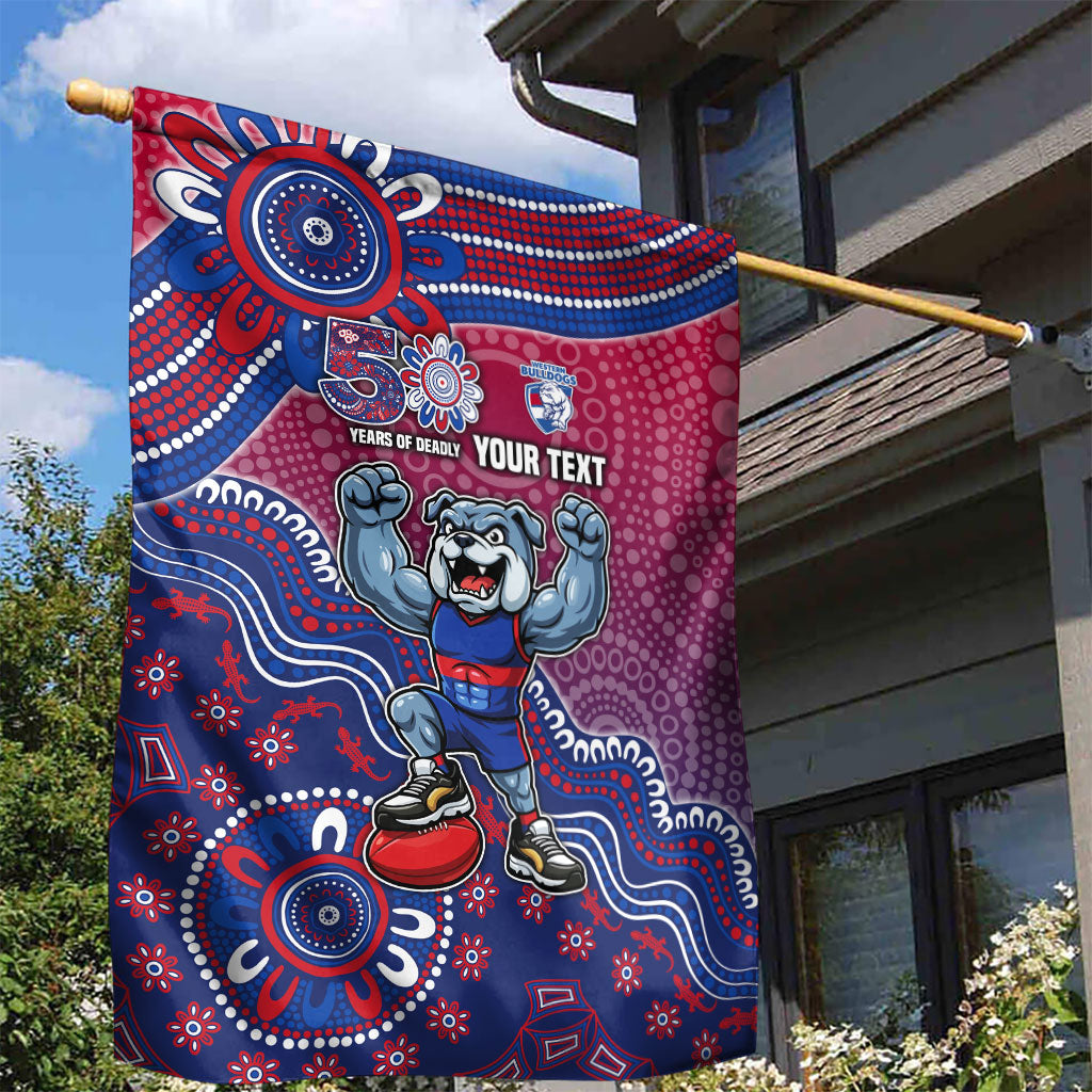 Personalized Western Bulldogs Football Mascot Garden Flag Aboriginal Dot Art Style Vibrant Indigenous Pattern Design