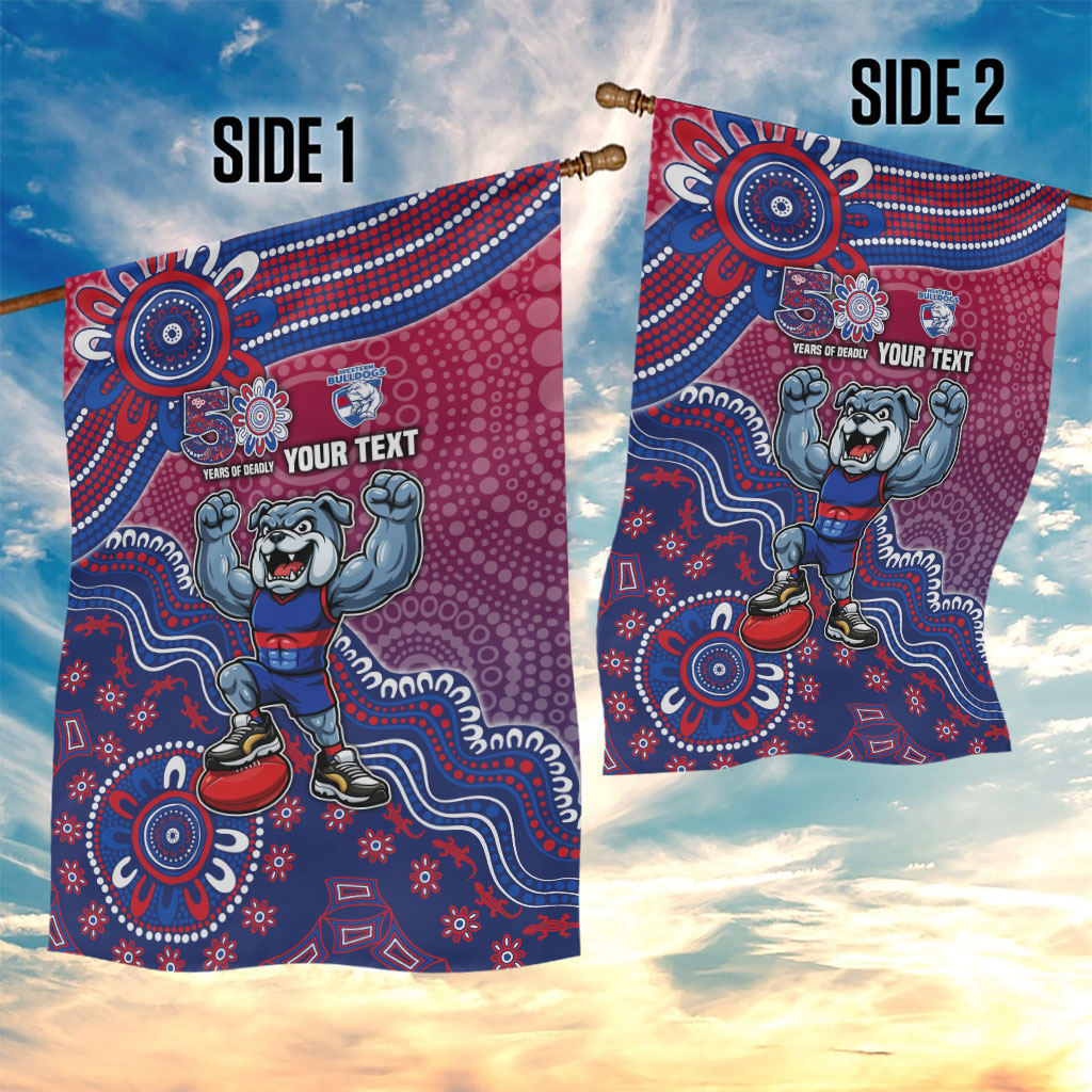 Personalized Western Bulldogs Football Mascot Garden Flag Aboriginal Dot Art Style Vibrant Indigenous Pattern Design