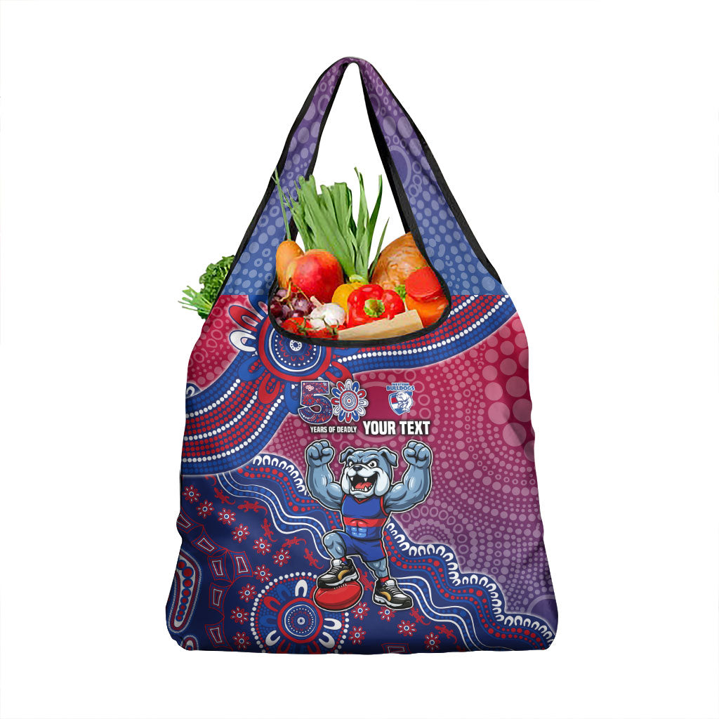 Personalized Western Bulldogs Football Mascot Grocery Bag Aboriginal Dot Art Style Vibrant Indigenous Pattern Design